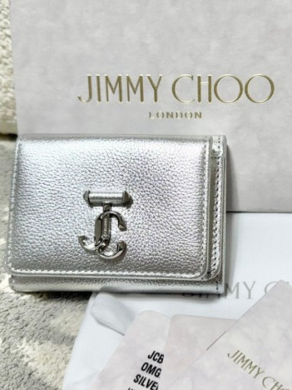 Jimmy Choo Nemo Silver Metallic Trifold Wallet NIB